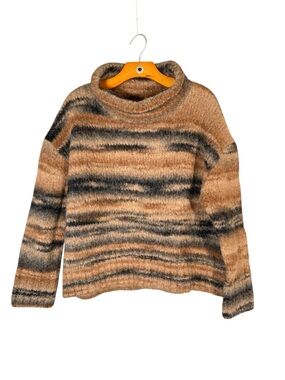 Banana Republic Alpaca Blend Brown Black Sweater Funnel Neck Boxy Fit S